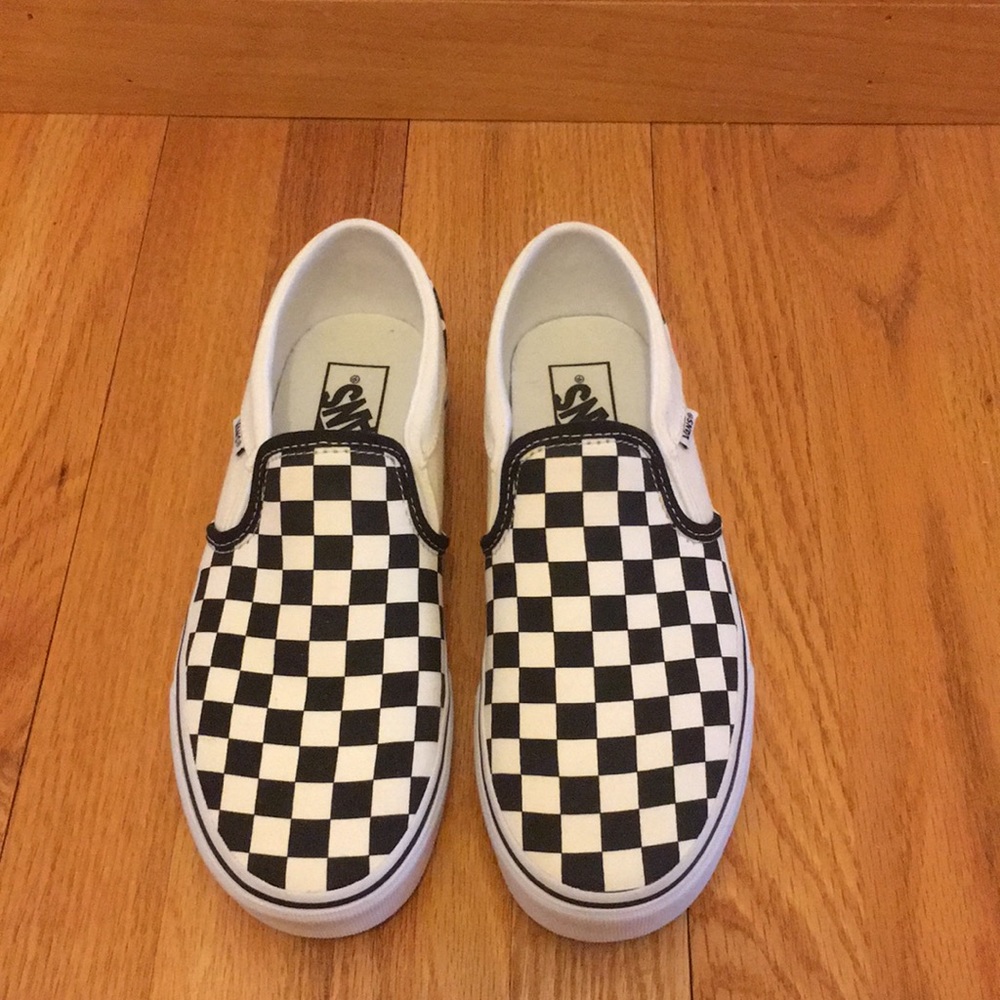 Checkered slip on vans